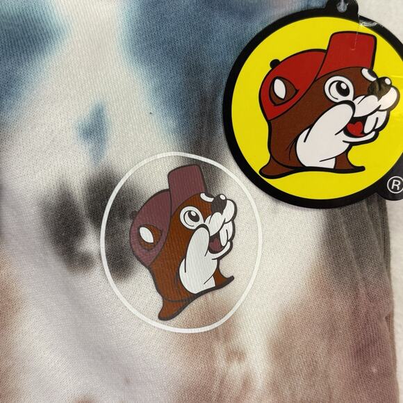 Buc-ee’s Tie Dye Blue Brown White Fleece Jogger Logo Sweatpants Size L - Picture 2 of 10